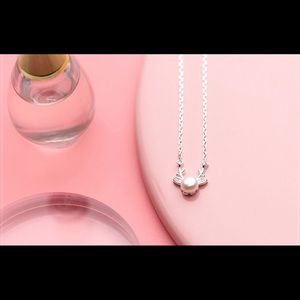 🔥 Sterling Silver Necklace with Elk Antlers Freshwater Pearl pendant Clavicle